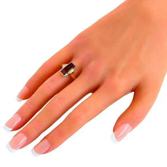 14k Gold and Diamond Lithuanian Amber Ring Size 9 - Picture 5 of 6